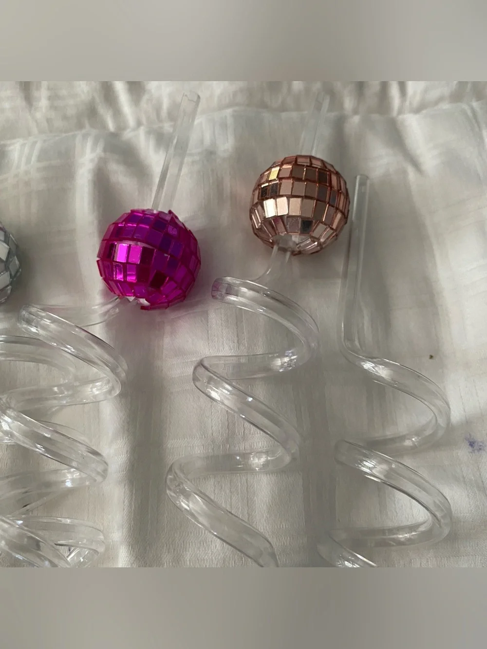 Swizzle Straws Disco Balls Plastic Colorful Lot Of 7 + 1 Extra Straw Party Event
